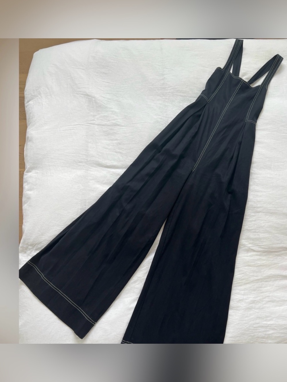 Ulla Johnson Romy Navy Wide-Leg Jumpsuit with Contrast Stitching